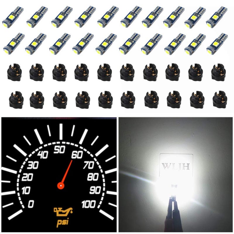 WLJH 74 Led Bulb Dash Lights Super Bright T5 2721 37 70 286 Wedge PC74 Twist Socket Automotive Instrument Panel Gauge Light Kits Cluster Shift Indicator Bulbs White Pack of 20 - Image 1